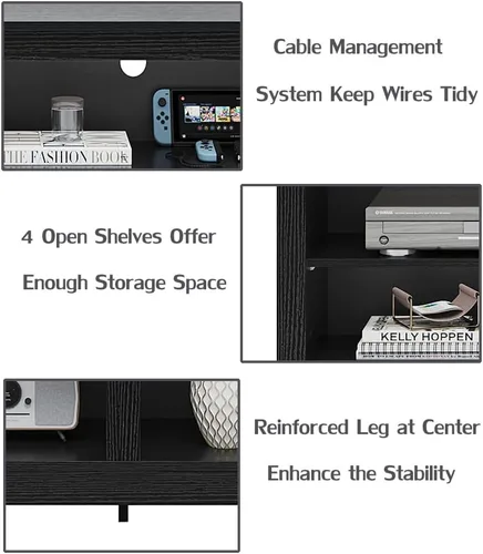 Miniatura 7 de Panana Soporte para TV, soporte clásico de TV de 4 compartimentos para TV de 60 pulgadas, centro de entretenimiento, soporte de televisión Negro