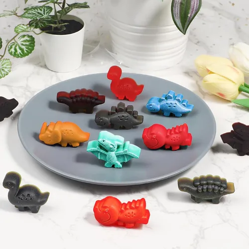 Miniatura 6 de Webake Moldes de silicona para caramelos de dinosaurio de 12 cavidades con forma de T-rex, Stegosaurus, triceratops, ideal para dulces, chocolate