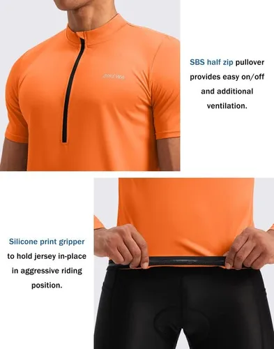 Miniatura 4 de Bikewa Maillot de ciclismo para hombre que absorbe la humedad, manga corta, UPF media cremallera, ciclismo, ciclismo de carretera, camisas