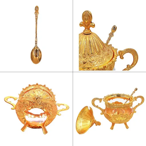 Miniatura 5 de Hourwof Azucarero con tapa y cuchara para cocina, cafetería, fiesta de boda, recipiente de metal y vidrio para azúcar y azúcar en polvo, contenedor