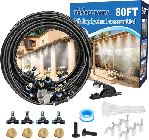Miniatura 14 de Sistema de nebulización para patio de 80 pies (78.7 ft), manguera de rociador de agua para exteriores, jardín, invernadero, cubierta, paraguas, Negro