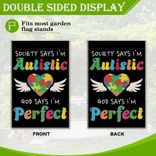 Miniatura 3 de Hafhue Society Says I'm Autistic God Says I'm Puzzle - Bandera de jardín para exteriores, decoración de casa de campo, Hope Education I Love