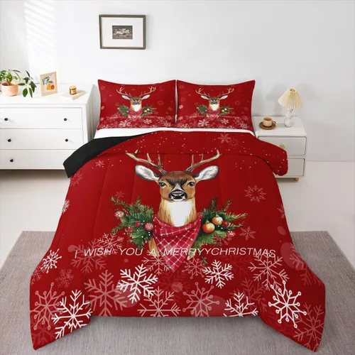 Miniatura 25 de Juego de edredón de Navidad de dibujos animados para niños, tamaño individual, juego de ropa de cama Kawaii de Papá Noel, pingüino, ciervo
