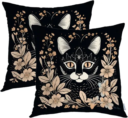 Miniatura 13 de Batmerry Black Cat Green Leaves Throw Pillow Covers, Cat Among Foliage Decorative Pillow Covers Digital Printing Blended Fabric for Couch Sofa Bed