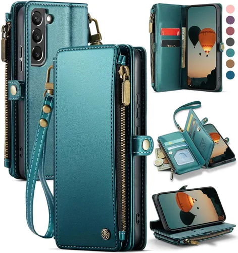 Miniatura 11 de Defencase Funda compatible con Samsung Galaxy S22 5G con tarjetero de bloqueo RFID para mujeres y hombres, correa magnética de piel sintética