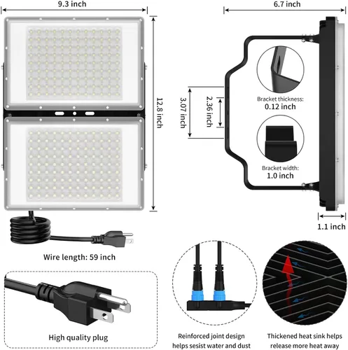 Miniatura 5 de Luz de inundación LED de 400 W, luces de seguridad súper brillantes para exteriores de 40000 lm con ángulo de iluminación más amplio, luz blanca