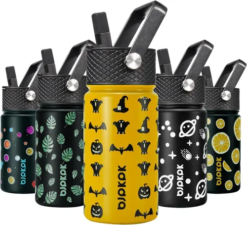 Miniatura 64 de BJPKPK Botella de agua aislada con tapa con pajilla, bonitas botellas de agua de 15 onzas, termo de metal de acero inoxidable, vasos reutilizables