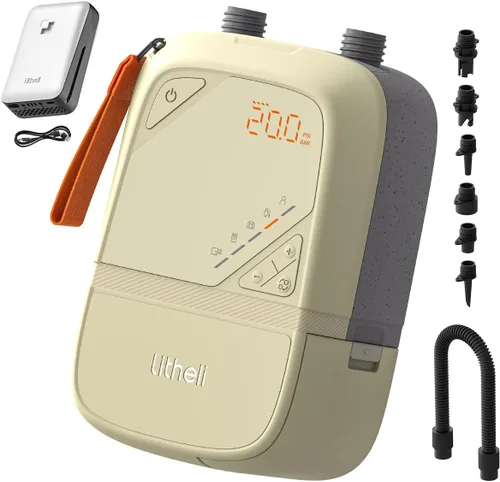 Litheli Bomba de SUP eléctrica de 20 PSI, batería recargable y 12 V alimentada por automóvil, desinflado de doble etapa, apagado automático, bomba