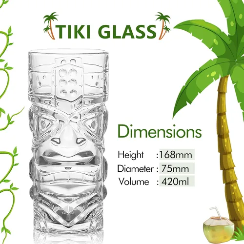Miniatura 3 de Juego de vasos Tiki transparentes de 2 a 14 onzas, modernos vasos de cóctel Tiki perfectos para cócteles exóticos, Mai Tai, cócteles