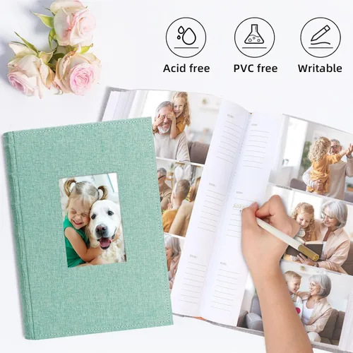 Miniatura 3 de Vienrose Álbum de fotos de 4 x 6 pulgadas, 300 fotos, cubierta de marco de lino con áreas de notas, libro de fotos de gran capacidad, libro de fotos