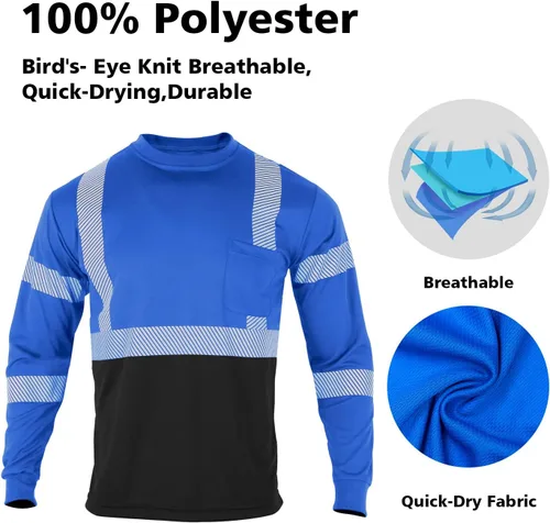 Miniatura 5 de VENDACE 3 piezas de camisetas de seguridad reflectantes de alta visibilidad de manga larga para trabajo en construcción para hombres Clase 3 Azul