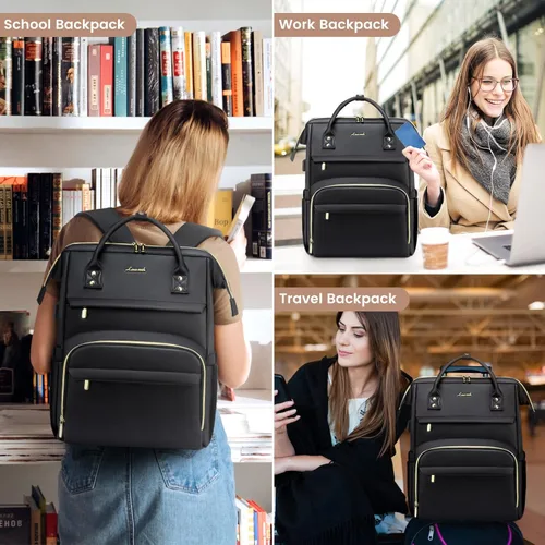 Miniatura 6 de LOVEVOOK - Mochila para laptop para mujer, mochila de moda para mujer.., Negro, 15,6 pulg., Mochilas de viaje