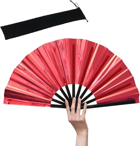Miniatura 10 de HeyToo Ventilador de mano plegable grande y brillante para fiesta, club nocturno, festival, Halloween, accesorios de traje de 13 pulgadas, azul
