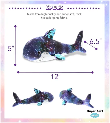 Miniatura 3 de DolliBu Shark Space - Peluche de lentejuelas abatibles de 12 pulgadas, con lentejuelas reversibles, abrazable, colorido juguete de peluche