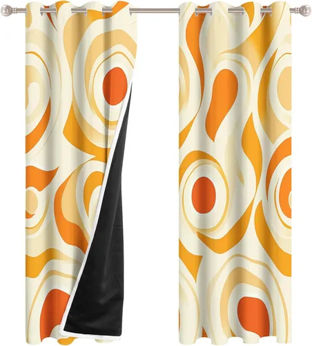 Miniatura 2 de 70s Retro Curtains 45 Inch Length 2 Panels Set, Abstract Boho Swirl Balckout Curtains for Bedroom Living Room Decor, Groovy Orange Grommet Thermal