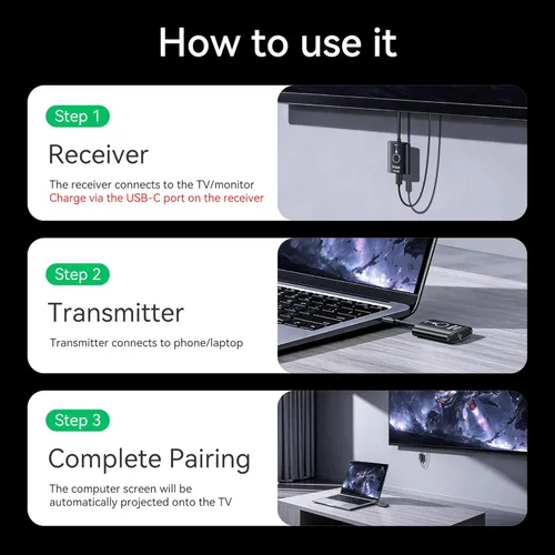 Miniatura 5 de Transmisor y receptor HDMI inalámbrico USB C, 165 FT/50M Plug & Play Portátil 5G+2.4G Extensor 4K Decodificación Entrada 1080P@60Hz Salida