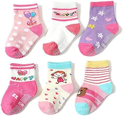 Miniatura 3 de QandSweet Calcetines antideslizantes para bebés y niñas, color rosa, 12 pares