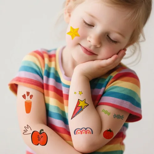 Miniatura 7 de Xmasir 210 Piezas Tatuajes Temporales para Niños, Estilos Mixtos Tatuajes que Brillan en la Oscuridad Pegatinas para Niños y Niñas Flor Mariposa