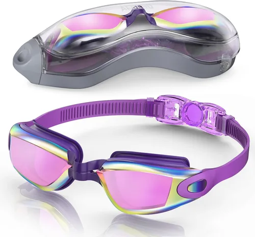 Miniatura 19 de Aegend Gafas de natación, gafas de natación sin fugas, protección completa para adultos, hombres, mujeres y jóvenes Azul y plateado.