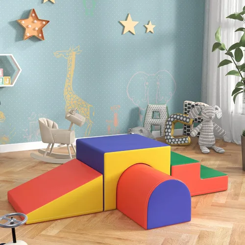 Miniatura 9 de Qaba Juguetes de escalada para niños pequeños y niños, juego de espuma suave y seguro de 4 piezas fácil de limpiar para gatear o deslizarse, surtido