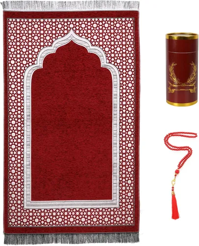 Miniatura 7 de Alfombra islámica de oración musulmana con cuentas de oración, tapete de felpilla suave Janamaz Sajada para hombres y mujeres, regalo de viaje