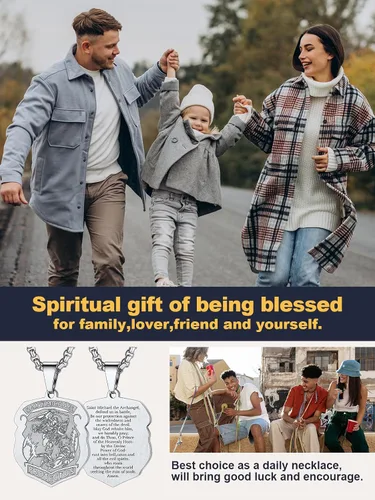 Miniatura 127 de U7 Saint Benedict/Michael Medal Necklace, 316L Stainless Steel Virgin Mary Necklace for Men Women, Bible Verse Protection Necklace Catholic