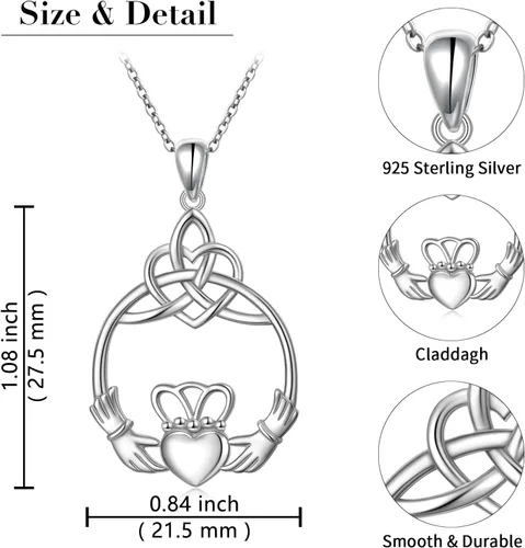 Miniatura 32 de FLYOW Collar con colgante de nudo celta de plata de ley 925 de buena suerte irlandés para mujer, regalo de cumpleaños y graduación