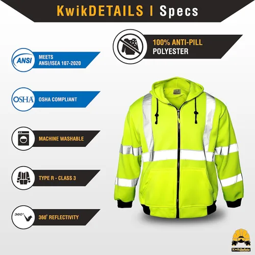 Miniatura 6 de KwikSafety - Charlotte, NC - Sudadera de forro polar de seguridad para hombres Chaqueta reflectante de alta visibilidad y PPE, ligera Amarillo