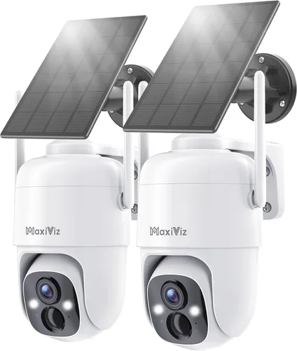 Cámara de seguridad solar inalámbrica MaxiViz para exteriores, cámaras de seguridad para el hogar con panel solar, vista en vivo de 360°, visión