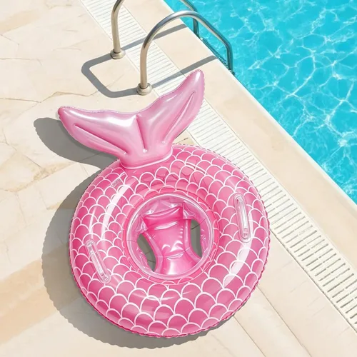 Miniatura 6 de Flotador de piscina para bebé, anillo inflable de sirena con asa de asiento, flotadores de piscina para bebés y niñas pequeños Rosa