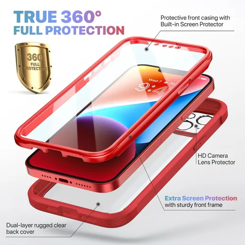 Miniatura 297 de Diaclara Funda diseñada para iPhone 16, mejorada [protección completa de la cámara], carcasa resistente de cuerpo completo con protector de pantalla