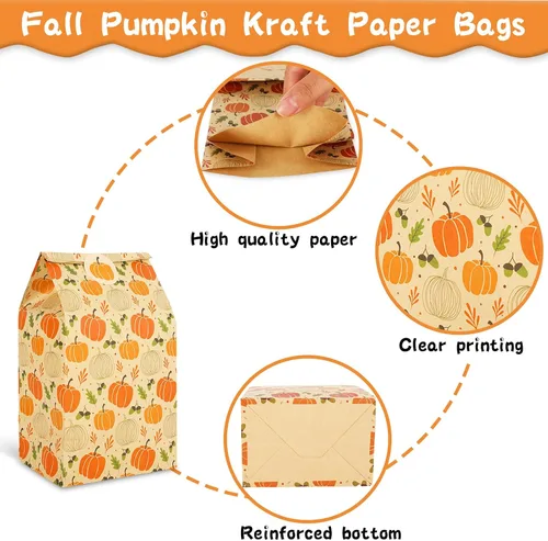 Miniatura 3 de Whaline 36 bolsas de regalo de fiesta de otoño, hojas de calabaza, bolsas de regalo de papel kraft con etiquetas, calcomanías de agradecimiento