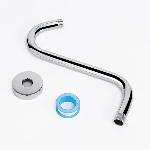 Miniatura 6 de Brazo de ducha en forma de S, tubo de extensión de cabezal de ducha de altura alta, conexión estándar de 1/2 pulgada con brida, impresionante