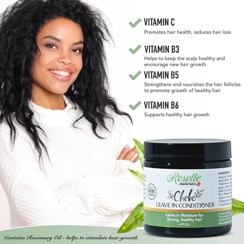 Miniatura 3 de Roselle Naturals Chebe Hair Leave In Conditioner Cream de 4 onzas, hecha con polvo de Chebe africano, aceite de chebé y aceite esencial de romero