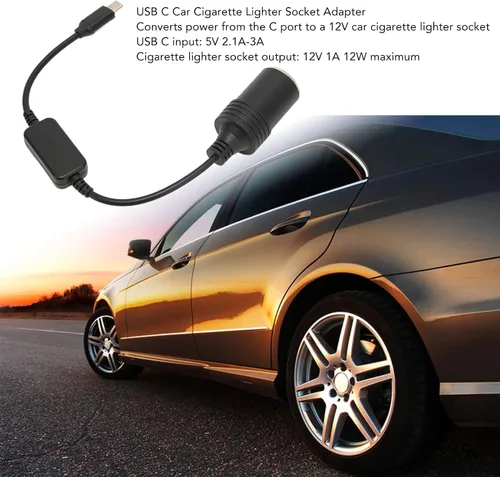 Miniatura 2 de Adaptador USB C a 12 V CC, USB C macho a 12 V para encendedor de cigarrillos de coche, convertidor de corriente hembra (salida 12V 3A)