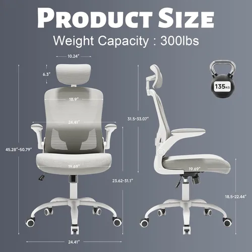 Miniatura 2 de Silla ergonómica para oficina - silla de estudio, silla gaming de 300 libras, silla de malla cómoda con respaldo alto, reposacabezas, soporte Grey01