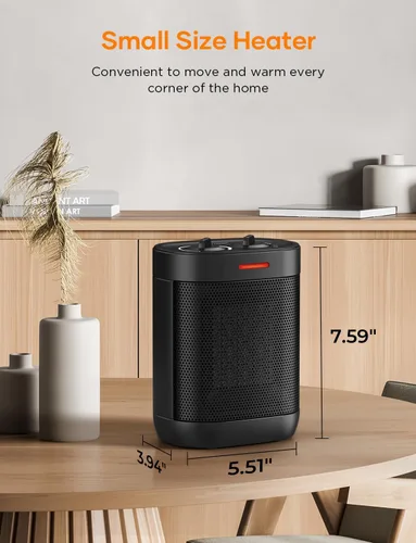 Miniatura 7 de Calentador de espacio de 1000 W, pequeño calentador de espacio de cerámica con termostato, mini calentador eléctrico portátil con calor de seguridad