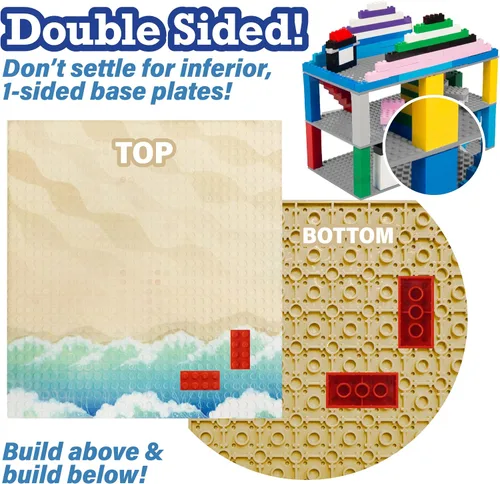 Miniatura 4 de Summer Beach - Placas base para terreno para ladrillos de construcción, juego de 2 placas de construcción grandes de 10 x 10 pulgadas, doble