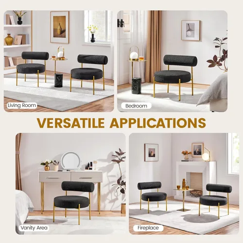 Miniatura 7 de Yaheetech Silla de tocador moderna acolchada con patas doradas para dormitorio, sala de maquillaje, oficina en casa, negro