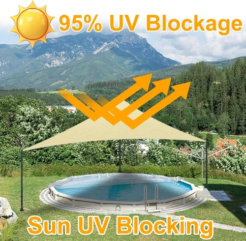 Miniatura 3 de Toldo triangular de 14 x 14 x 14 pies, toldo de tela con bloqueo UV, para patio al aire libre, jardín, 185 GSM, 95% de bloqueo UV, resistente, Beige