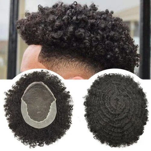 Miniatura 12 de LYRICAL HAIR Afro Kinky Curly Toupee – Cabello humano brasileño para hombre Toupee HD encaje frontal – Afro Americano Hombres Afro Ondulado Sistema
