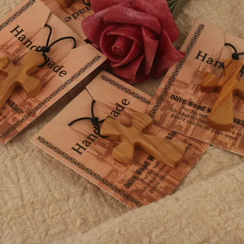 Miniatura 7 de Collar con colgante de cruz de madera natural tallada a mano para hombres y mujeres