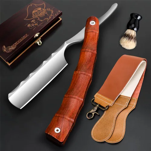 Kit profesional de afeitar de hoja recta con Strop, afeitadora afilada de acero inoxidable con borde recto, maquinilla de afeitar de peluquería para