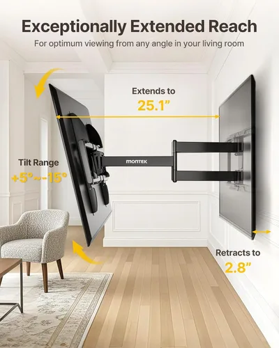 Miniatura 4 de monTEK - Soporte de pared para TV de alta resistencia para televisores de 37 a 90 pulgadas de hasta 75 kg, probado para 4 veces la carga, brazos