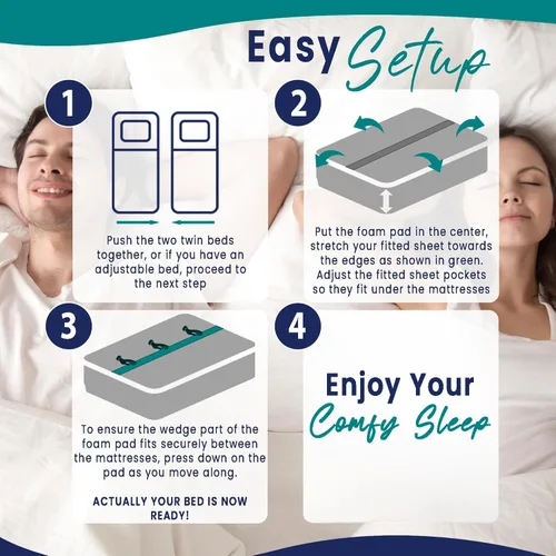 Miniatura 6 de Juego de convertidor de sábana bajera ajustable 2 en 1 con puente de cama individual (XL) a King Relleno de espacio King dividido para cama