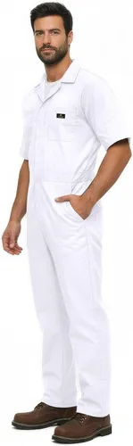 Miniatura 4 de Natural Uniforms - Overol con cremallera de manga corta para hombre, resistente a las manchas y a las arrugas (Blanco, Talla S)