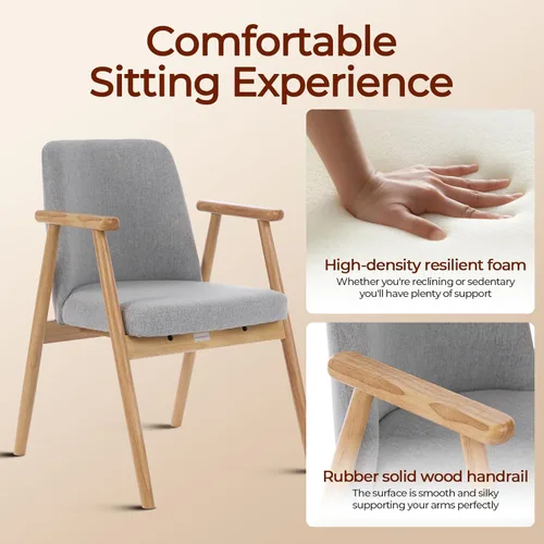 Miniatura 5 de Silla decorativa, sillón moderno de mediados de siglo, cómoda silla de lectura con asiento suave y patas de madera maciza para sala de estar