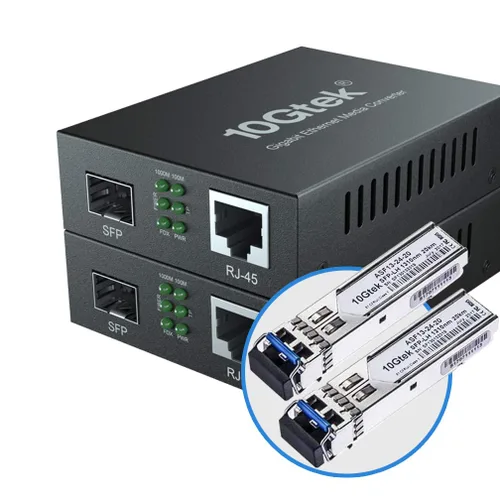 Miniatura 8 de 10Gtek un par de convertidores de medios bidi de Ethernet Gigabit, convertidor de fibra LC única de modo único a Ethernet RJ45 para X1