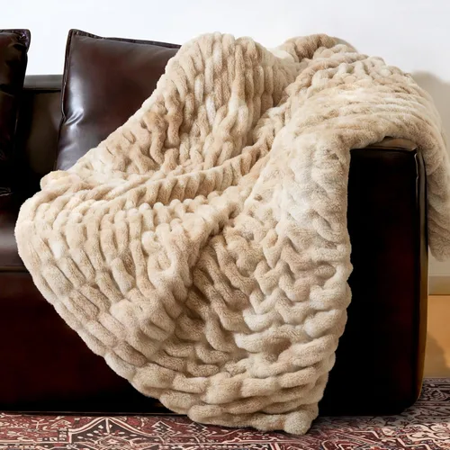 Manta de piel sintética de conejo ultrasuave, manta esponjosa y acogedora para sofá cama, regalos de decoración de felpa cálidos y lujosos, manta