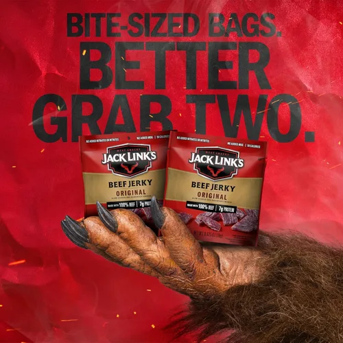 Miniatura 5 de Jack Link's Paquete múltiple de 5 unidades de carne seca de res, original, 5, bolsas de 0.625 onzas. Bocadillo de carne sabrosa para almuerzos